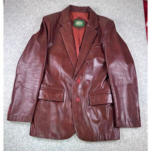 VTG Hill & Archer Leather Blazer Jacket Mens 38 Burgundy Maroon Korea 90s Y2K